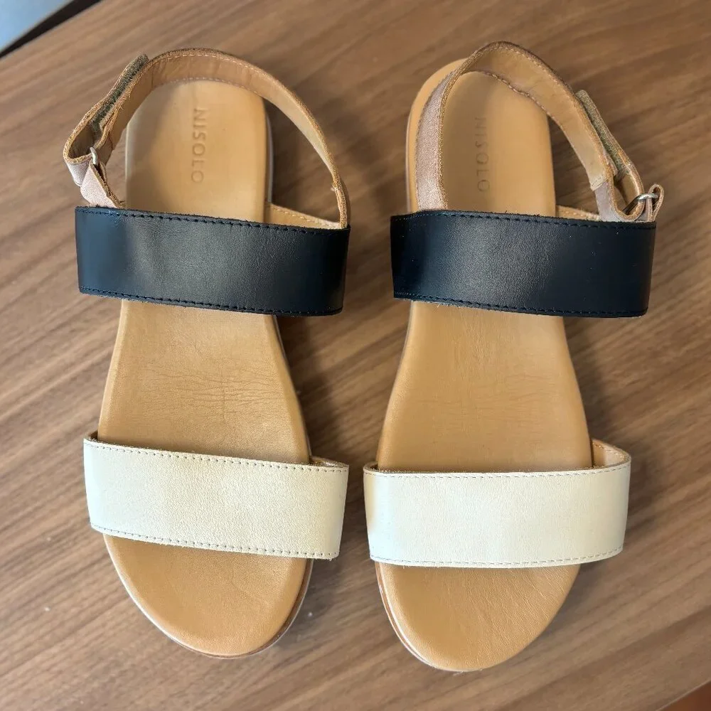 Nisolo Go-To Flatform Sandal in Bone/Black Colorblock, Size 9 - Picture 2 of 6